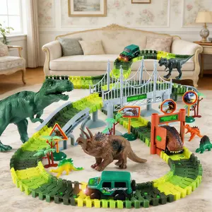 215 Pcs Dinosaur Jurassic Race TrackTrain Glow In The Dark Playset Toys for Kids with Flexible tracks- Remote Control Truck Rc ConstructionTruck Rc Cars Rc Crawlers  Trucks Rc Cars