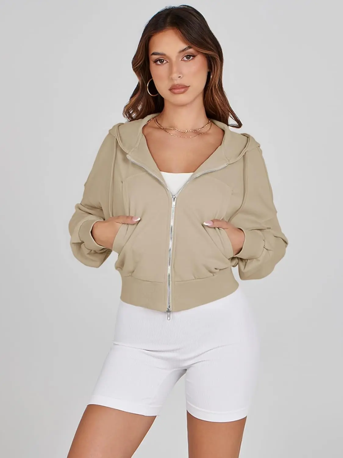 FISOEW Women's Cropped Half-Zip Sweatshirt, Casual Longsleeves Fleece Pullover with Collar, Dropped Shoulders, and Thumb Holes, Casual Long Sleeve Tops, Women's Clothes, Clothes, Hoodies