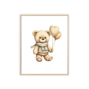 Poster - Cute Teddy Bear Balloons Nursery Wall Art