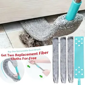 Gray Flat Gap Dust Cleaner with Extendable Retractable Pole - 2 Washable Microfiber Pads, Slim Flexible Duster for Under Bed Sofa Cabinet Refrigerator