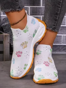 Four-Season Wearable Fresh Colorful Paw Print Elements Soft Sole Lazy Person Casual Sports Shoes, Comfortable and Stylish Footwear for All Seasons