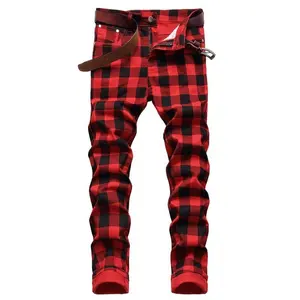 2025 Summer New Original British Style Slim Fit Stretch Printed Plaid Fashion Personality Trendy Jeans
