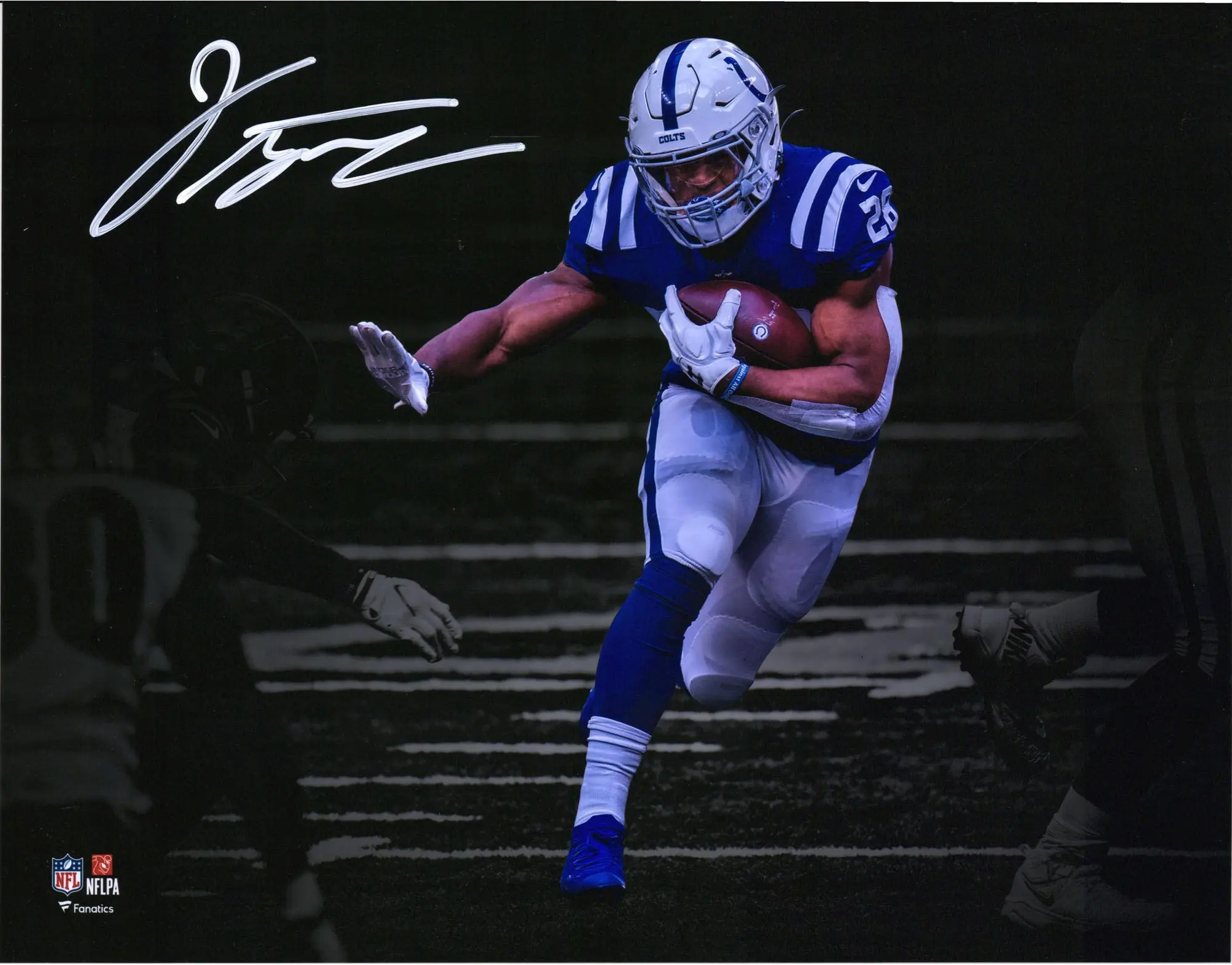 Jonathan Taylor Indianapolis Colts Autographed 11" x 14" Stiff Arm Spotlight Photograph - Fanatics Authentic Certified