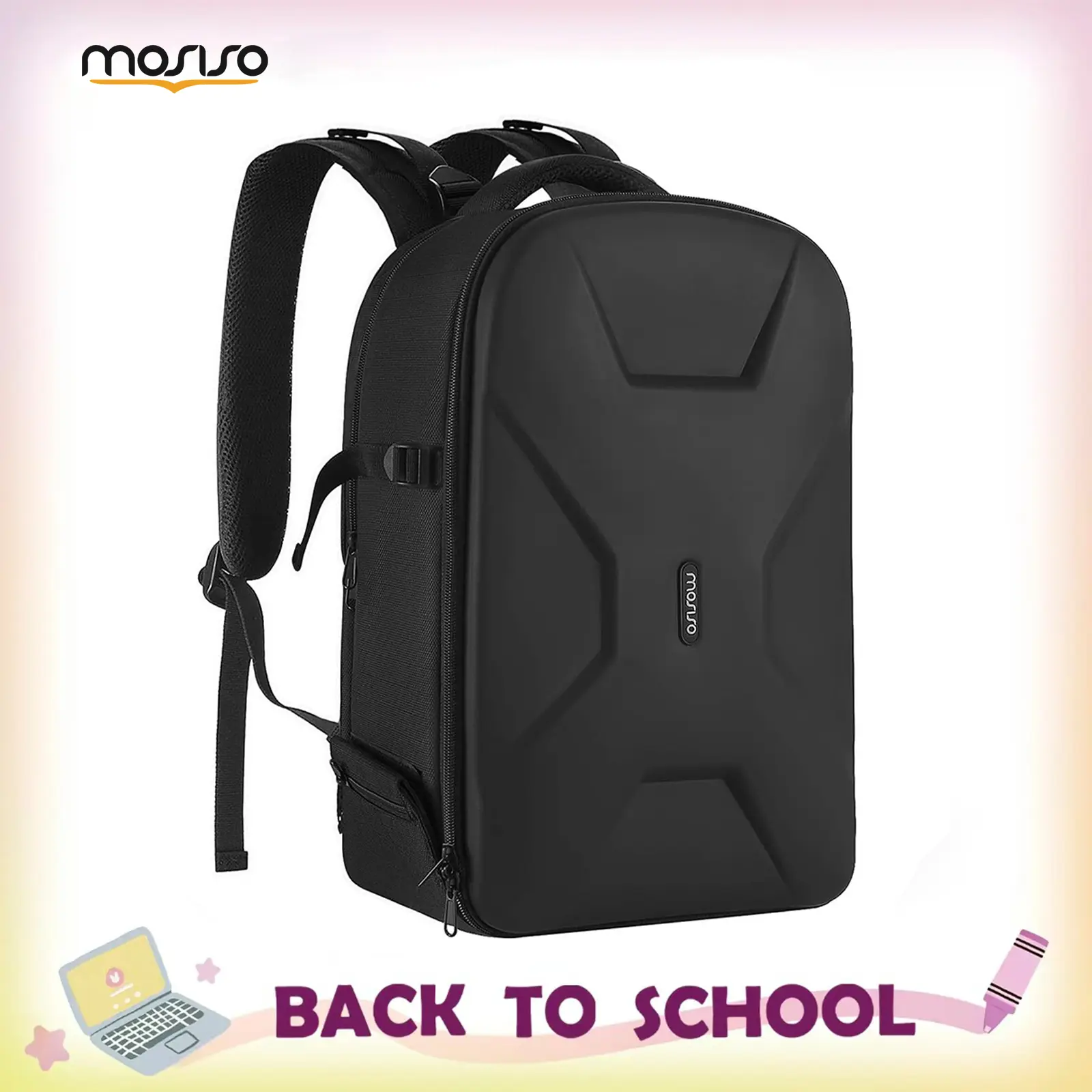 MOSISO Waterproof Camera Backpack, DSLR/SLR/Mirrorless Photography Bag 15–16 inch Hardshell Case with Tripod Holder & Laptop Compartment, for Men & Women, Travel/Hiking/City Photography, Outdoor Adventure,Compatible with Canon/Nikon/Sony Smartphone Black