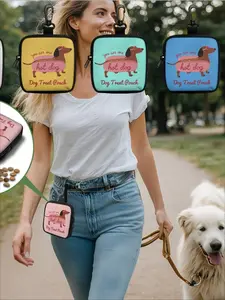 1pc Cute Dachshund Print Dog Training Bag with "Hot Dogs & I Smile" & "I'm Not Fat I'm Just Thick" Phrases - Durable Polyester Zipper Closure Treat Pouch with Hook, Multi-Use Travel Storage Bag for Pet Meds, Cosmetics & Mini Coin Purse - Dog Lover Gift