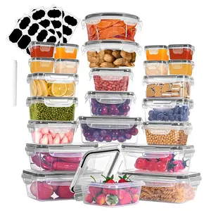 Mothers Day Gift 48Pcs Food Storage Container Set Airtight Preservation Boxes with Easy Snap Lids Leakproof Plastic Containers for Pantry Travel Outdoor Picnic Kitchen Organization Includes Labels and Markers