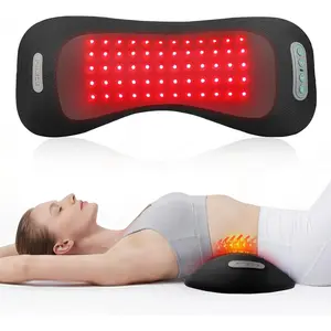 4-in-1 Cordless Rechargeable 5000mAh Lumbar Support Pillow, Electric Lower Back Massager with Red Light Therapy, Vibration, Airbag Traction & Heating for Pain Relief Deep Tissue, Black