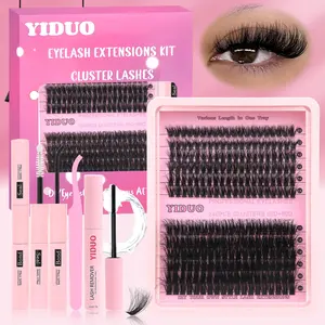 Curl Wispy Individual False Eyelashes Extensions with Lash Glue & Lash Remover & Tweezers Kit, 1 Set Natural Self Grafting DIY Segmented Fake Eyelash, Makeup, Volume Lashes Kit