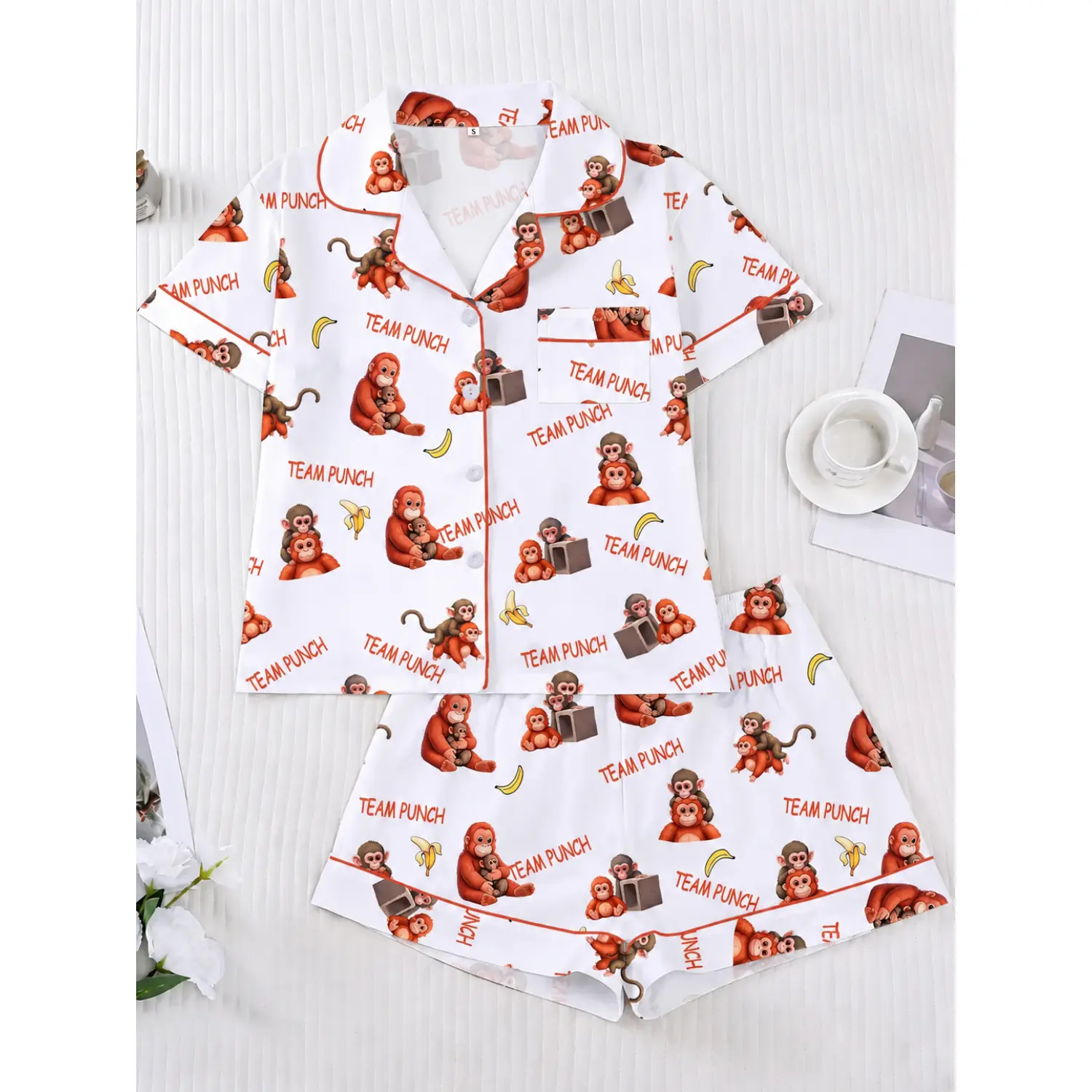 Banana & Monkey Women's Short Sleeve Pajama Set - Comfortable Sleepwear, Loungewear, and Casual Homewear for Daily Use