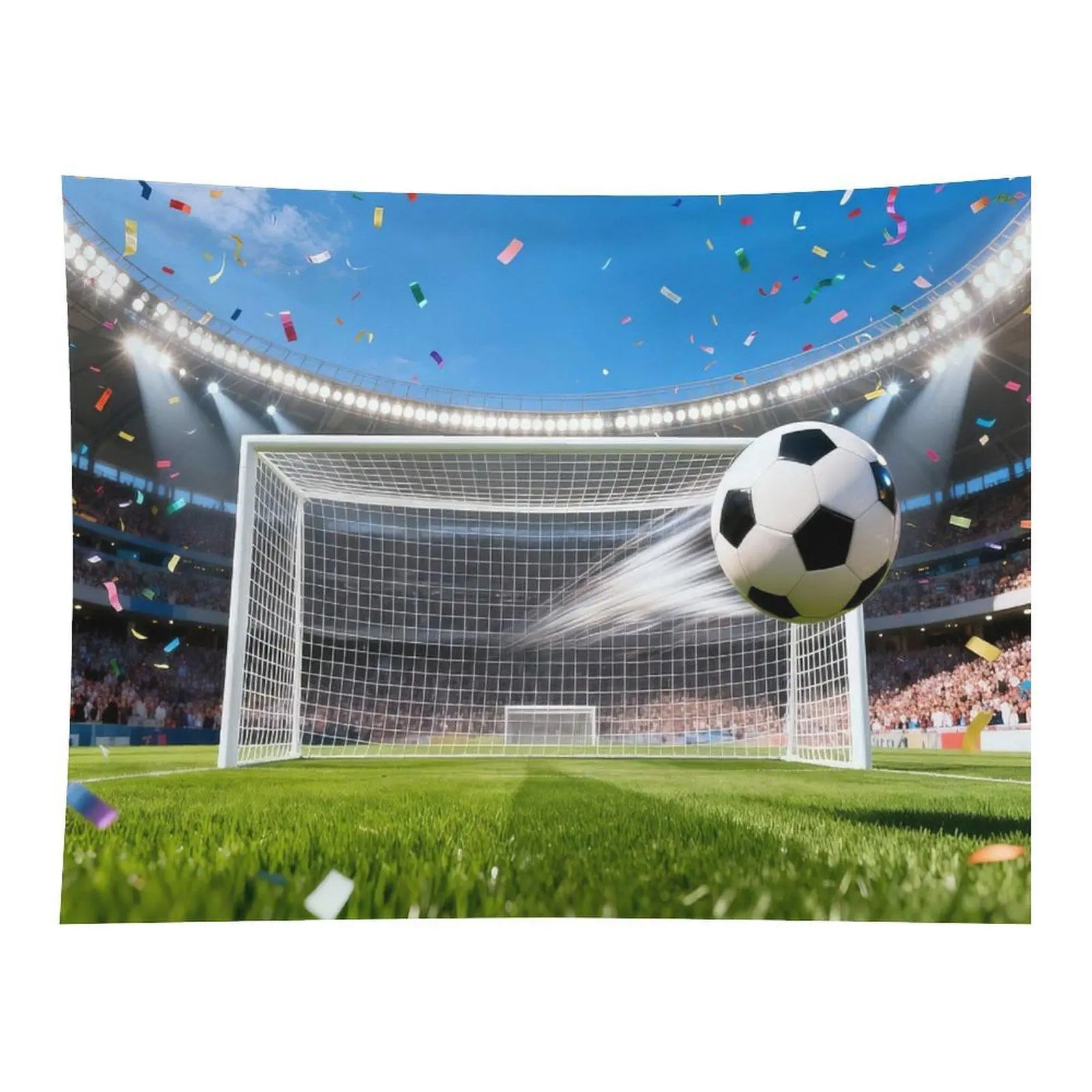 Soccer Goal Stadium Confetti Bright Sky Football Victory Sports Wall Tapestry Wall Hanging, Energetic Match Competition Teen Boys Gym Bedroom Decor Backdrop