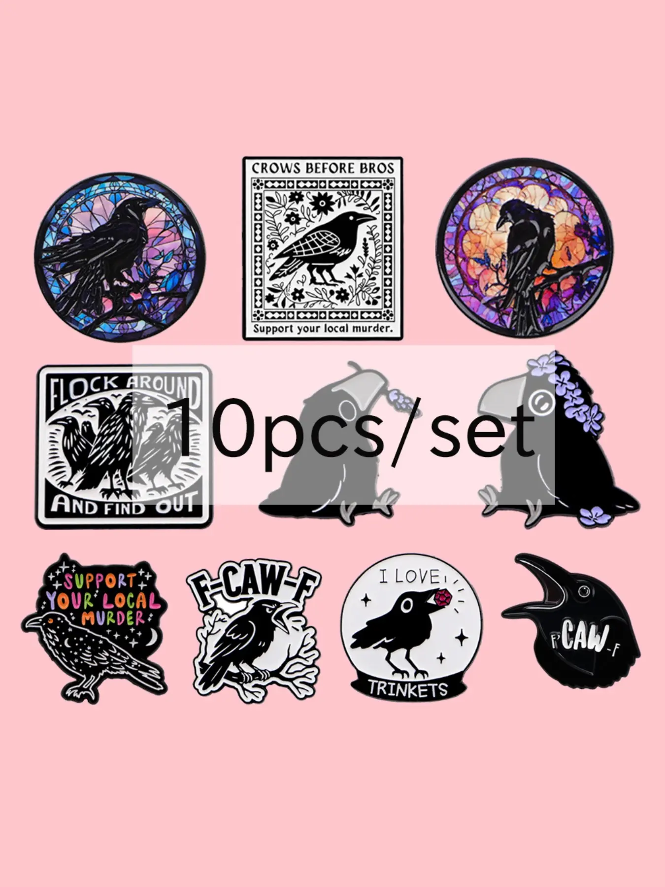 10pcs/set Raven Enamel Pins, Fashionable Cartoon Animal Design Badges, Decorative Badge, Badge Decoration, Elegant Accessories for Men and Women, Perfect Gift for Friends and Colleagues, Metal Pin