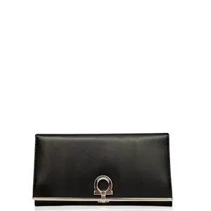 Pre-owned SALVATORE FERRAGAMO Leather small leather goods Continental Wallet Saffiano Calfskin Black (mg032226c6)