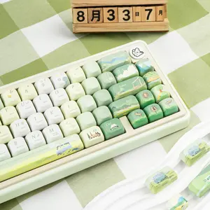 PBT Keycaps 132 Keys Spring Theme Green Key caps Dye-Sublimation Cute Keycap XOA Profile Custom Keycaps Set for Cherry Gateron MX Switches Mechanical gaming Keyboards | creamy keyboard summervibes