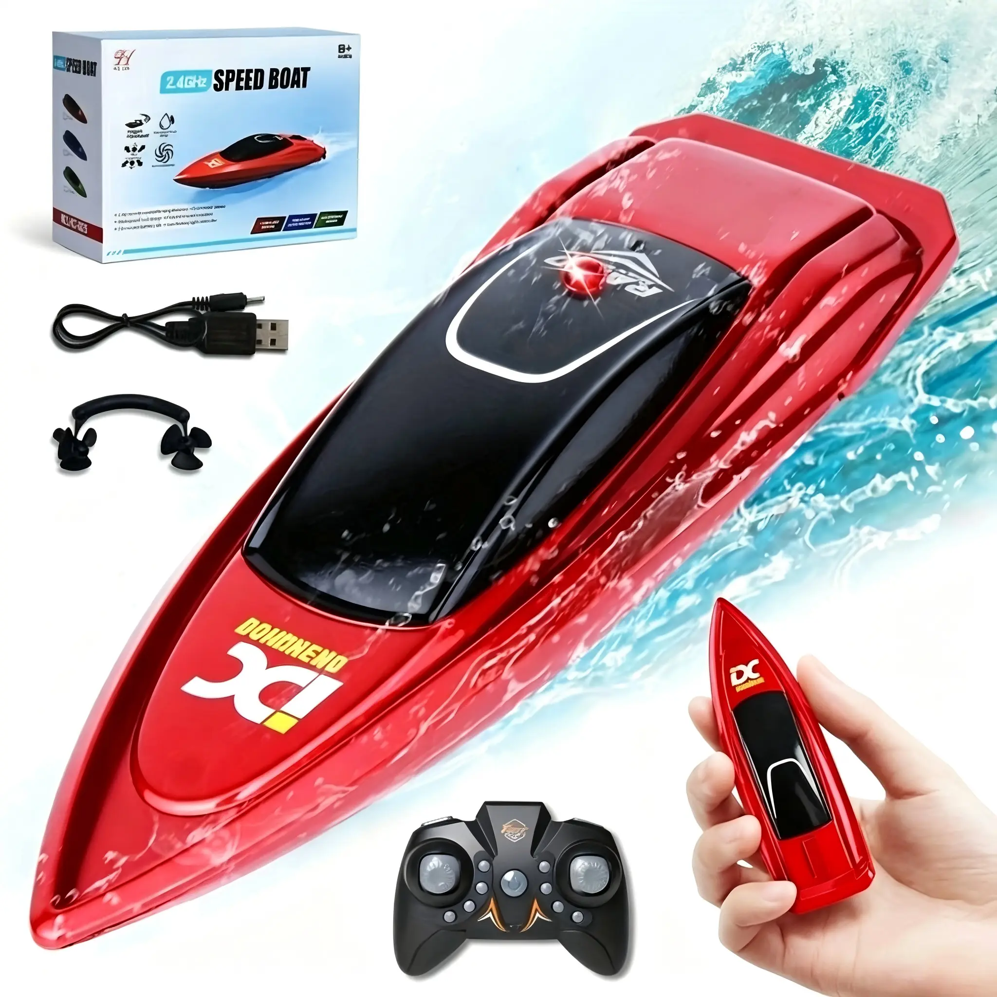 Mini Remote Control Boat RC Boat 2.4G 360 Degree Rotation with Built-in Rechargeable Battery, Pool Toy Suitable for Children Aged 8 and Above, Remote Control Boat Birthday Gift