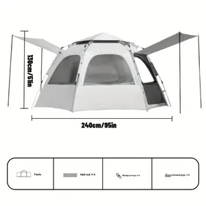 Fully Automatic Quick Opening Tent, Waterproof Silver Coated Oxford Camping Tent with Entrance Hall, Portable Outdoor Shelter for Fishing & Hiking