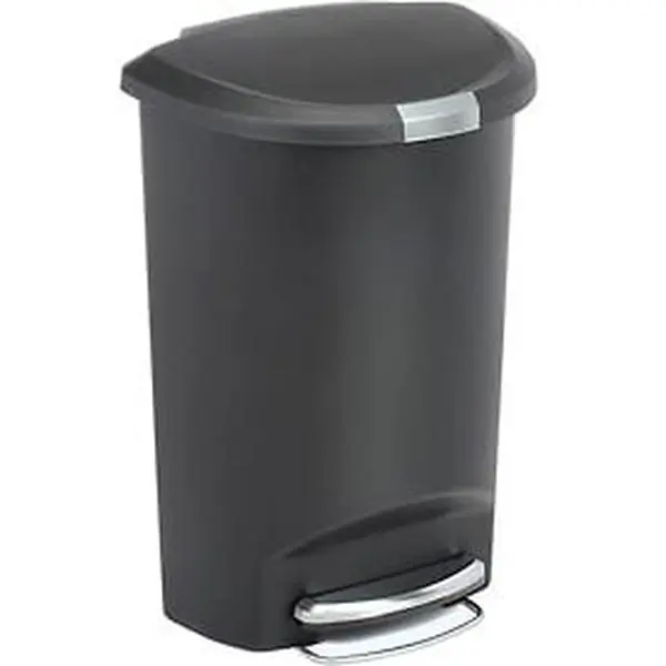 Simplehuman CW1355 13 gal Semi Round Plastic Step Can - Black, Steel, Foot Pedal