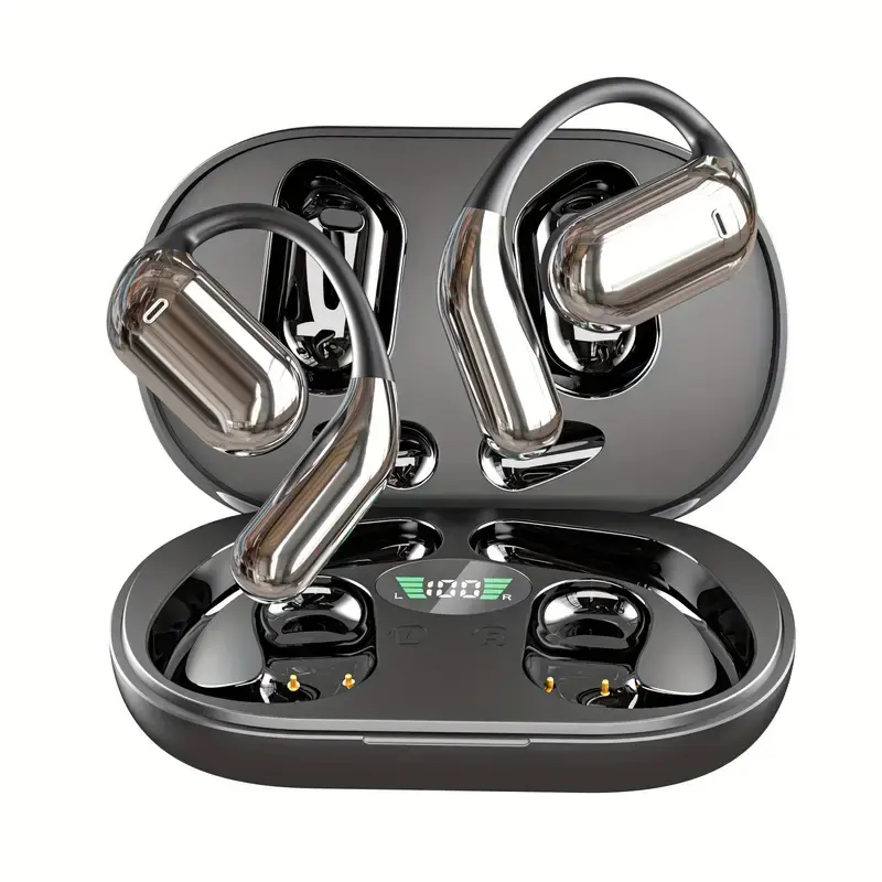 Wireless Bone Conduction Headphones, Built-in Microphone Sports Headphones, With Comfortable Ear Hook LED Display Charging Case, Suitable For Running And Fitness, Black earbuds life minisox23ows open shokz  headphones Digital Magnetic Waterproof Headset
