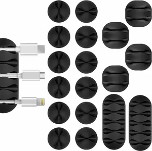 Cable Clips Cord Holder - 18 PCS Black Adhesive Phone Cord Organizer Charger Holder Cable Wire Management Clips Keeper for Nightstand, Desk, Office or Mouse
