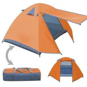 Portable Hiking Camping Tent 1-2 Person Double Layer Outdoor Waterproof Backpacking Tent (Orange)