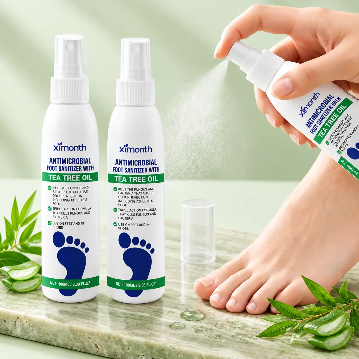 (2 bottles)Tea Tree Oil Foot Spray - Moisturizing Deodorant for Odor Control & Dry Feet Care, Natural Foot Sanitizer with Antifungal Properties, Clear Foot Sanitizer Spray,for Foot & Shoe Freshness deodorize fungus long-lasting antibacterial pecueca nail