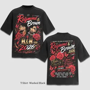 Raymond & Brown R&B Tour 2026 T-Shirt Two Sided Vintage Brown Graphic Tee Heavyweight Washed Black Oversized Top 90s Bootleg Music Concert Merch Retro Hip Hop Streetwear Trendy Y2K Apparel Unique Birthday Gift for R&B Fans Women Men