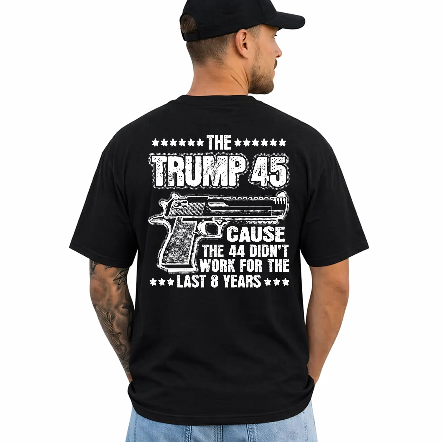 Trump 45 T-shirt Gun Rifle Pistol US president Donald Trump Election Tee Shirt, Short Sleeve Printed Graphic Shirt, Daily Casual Cotton Menswear