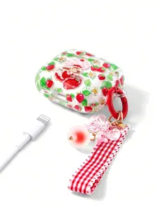 Strawberry Shortcake Cute Strawberry Pattern AirPods Hard Shell Protective Case with Keychain - Key Design for Everyday Use