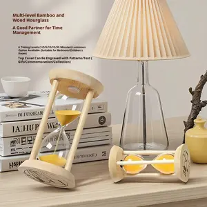 Luminous Bamboo Wooden Hourglass Timer Children's Anti-fall 1/3/5 Minute Study Special, Night Glowing Hourglass, Creative Flowing Sand Living Room Bedroom Office Desktop Ornament, Exquisite Desktop Decoration, Exquisite Gift Item