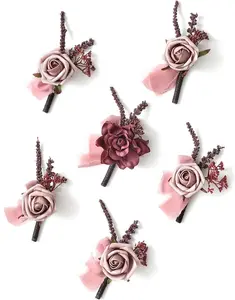 TINGE TIME Boutonniere for Men Wedding Set of 6, Groom Boutonniere, Groom and Best Man Boutonniere Set for Prom Wedding Ceremony Anniversary Homecoming Dance Banquets(Retro Gradient Purple)