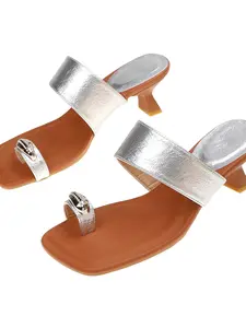 Women's Toe Ring Rhinestone Heeled Sandals, Patent Leather Wide Strap Square Toe Open-Toe Mules, Summer Elegant Fashion Shoes
