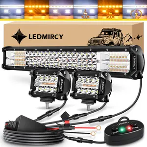 LEDMIRCY 20" LED Light Bar + 4" Pods  6 Modes Memory Function & White & Amber Strobe Lights, Triple Row Spot Flood Combo, Waterproof Offroad Kit with Dual-Button Switch & Wiring Harness for Jeep SUV ATV UTV Boat Tractor