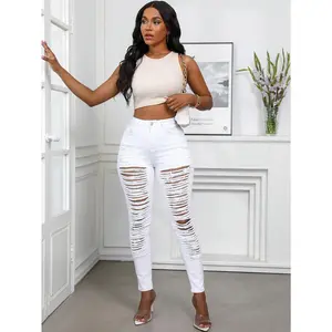 High Waist Extreme Ripped Skinny Jeans | Heavy Distressed Destroyed Denim | Sexy Cut-Out Pants for Women 2026