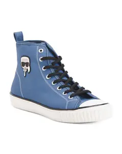 Karl Lagerfeld Men’s Blue Canvas High Top Sneakers Size 7.5 Casual Logo NIB