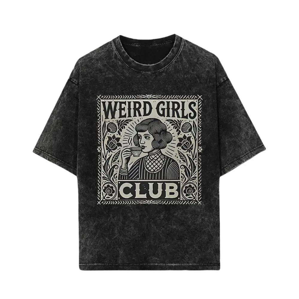 Weird Girls Club Graphic Tee, Whimsy Goth Retro Alt Girl T-Shirt, Weirdcore Witch Aesthetic Casual Top, Black Hoodie & Sweatshirt Available, Multiple Color Options (Coffee, Red, Green, Blue, Purple), Soft Round Neck for Everyday Wear