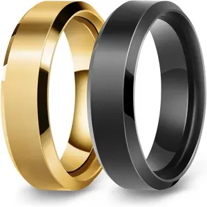 Stainless Steel Rings for Men Women Wedding Ring, Basic Flat Rings, Polished Matt Finish Rings for Men - 2 Pack-USA