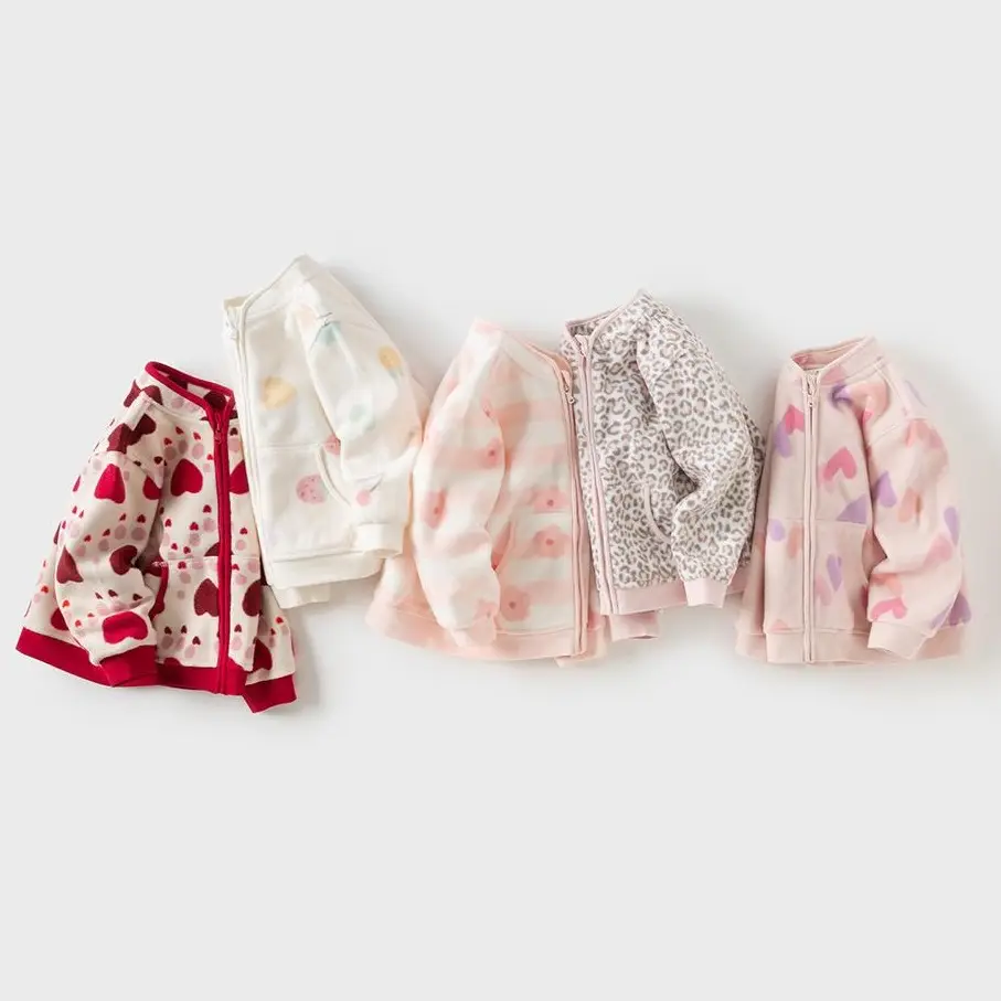 Dave Bella Toddler Printed Polar Fleece Jacket Girls Zip Up Long Sleeve Spring Fall Warm Casual Coat