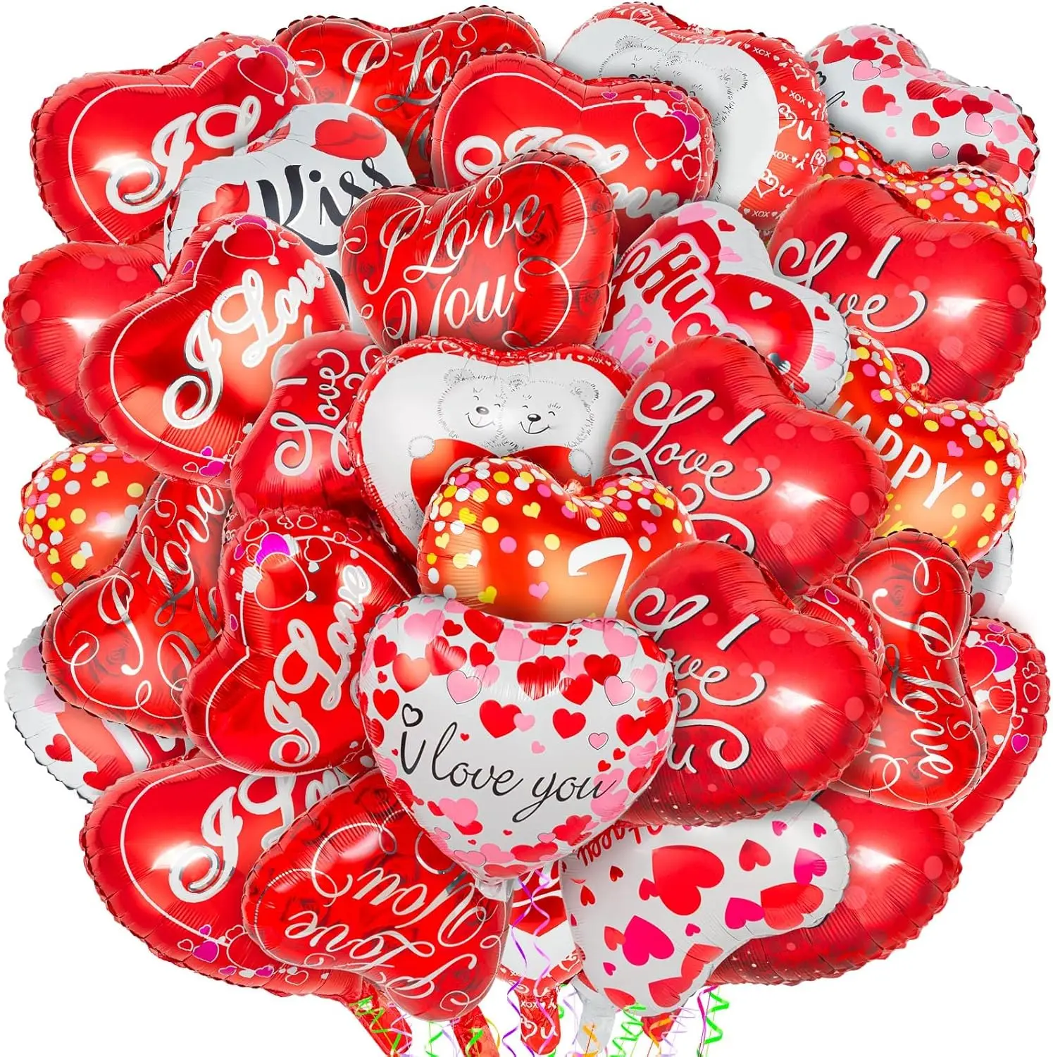 36 Pieces Red Heart-Shaped Aluminum Foil Mylar Balloons, Happy Valentine’s Day I Love You Decorations for Wedding, Anniversary, Special Night Party, Lovers’ Gift