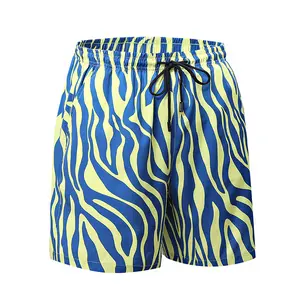 Men’s Summer Zebra Print Quick-Dry Knee-Length Beach Shorts for Seaside Vacations – Trendy Casual Style, Swimwear Shorts