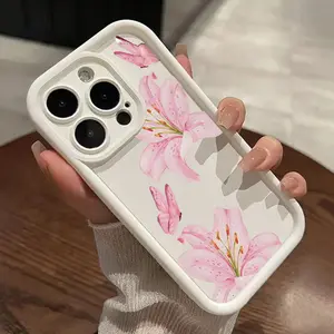 Chic Lily Charm Pattern TPU Phone Case for iPhone 15 16 14 Pro Max 13 12 11 XR XS Plus Shockproof Non Slip Military-Grade Protection Silicone Cover Cellphone Protective