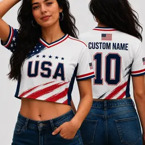 Custom USA Soccer Crop Top Jersey, Personalized America Soccer Jersey Crop Tee, Black Bachelorette Outfit, Festival Shirt, Football Fan