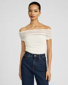 Express Mesh Off The Shoulder Ruched Bodysuit