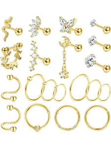 20Pcs 16G Cartilage Earring Stainless Steel Earrings for Women Snake Butterfly Screw Back Earrings Helix Conch Piercing Jewelry