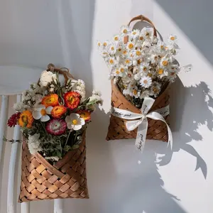 2PCS A set of Wall-Mounted Flower Basket: A Woven Hanging Basket for Front Doors—Ideal for Storage and Organization (Suitable for Flowers and Mail); A Handcrafted Bamboo Basket Perfect for Garden, Rustic, and Home Décor Styles.