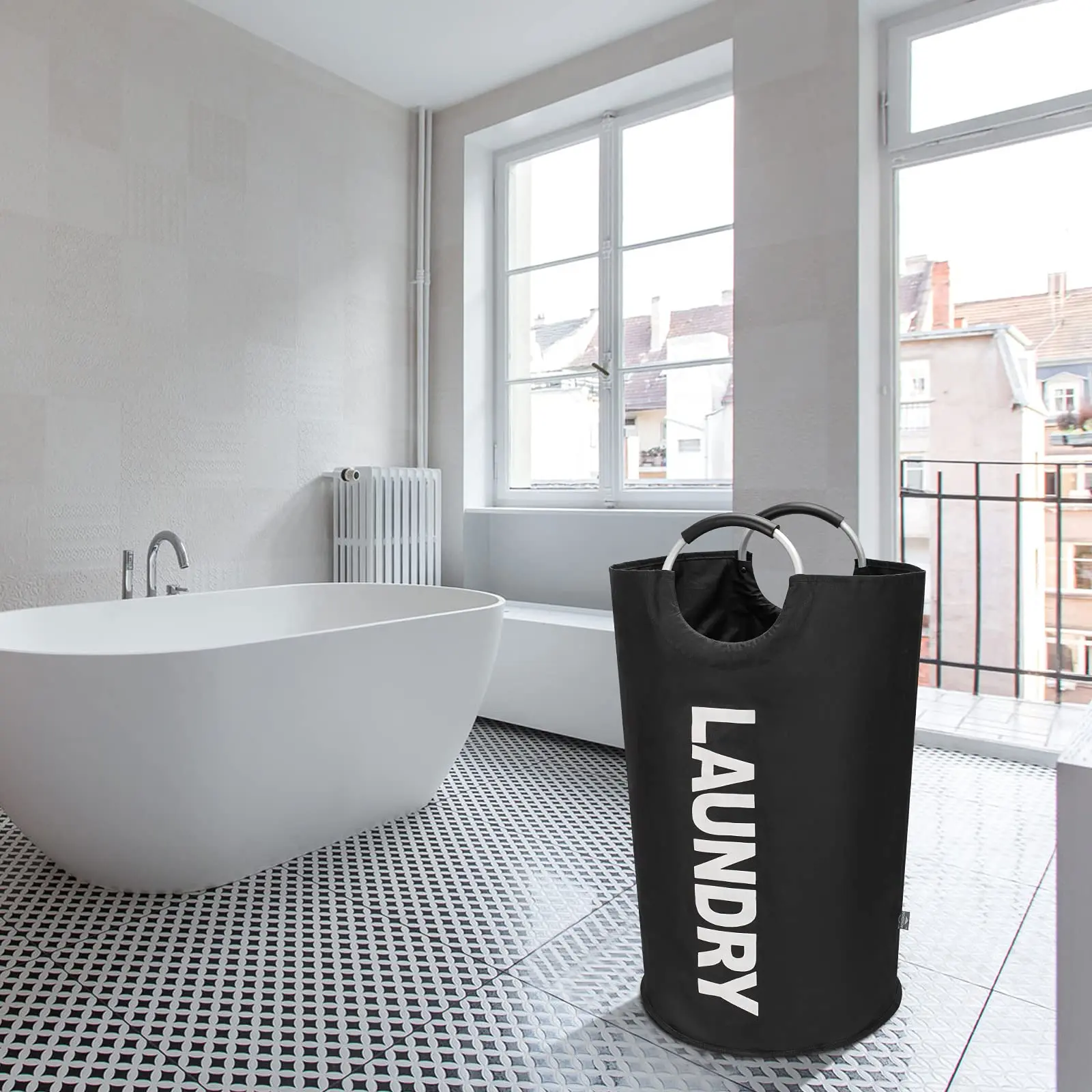 90L Solid Color Black Rectangular Single-Compartment Clothes Storage Basket - Sturdy Carry Handle, Collapsible Space-Saving Fold Design, Portable Pouch, Indoor Student Use for Dorm-To-Home Needs | Home Supplies Laundry Tool