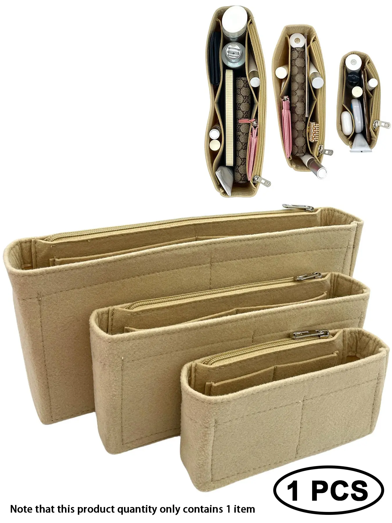 Multi-pocket Organizer Insert Bag, Minimalist Lightweight Portable Bag Insert for Travel Storage Bag, Felt Cloth Zipper Bag Accessories for Tote Bag