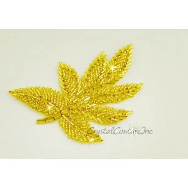 Gold Beaded Leaf Applique