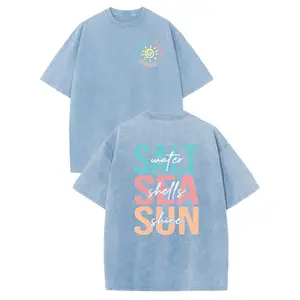 HarleyLand 2026 New Coastal Style Salt Water Sea Shells Sunshine Double Sided Washed T Shirt Casual Comfortable Daily Cotton Tee for Men & Women Deals For You Days