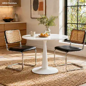 ARCH Round Tulip Dining Table for 2-4 Persons, 42.Inch  Kitchen Table with Sturdy Golden Metal Pedestal Base, Modern Bistro Table for Space, Apartment, Cafe, Office, Living Room (White)