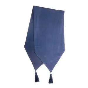 212 MAIN Ribbed Texture Table Runner - Contemporary Design with Tassel Accents, 13x54 in, Navy Blue, Modern Household Kitchen Linen Textile