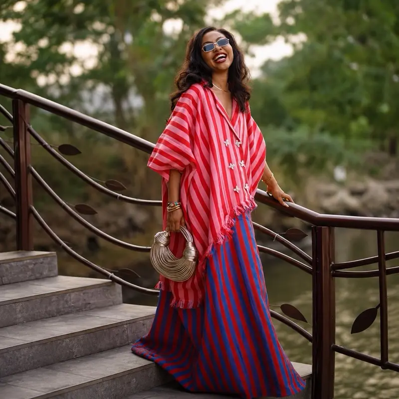 Women's Multicolor Sunset Boubou Casual Maxi Dress - African Womenswear, Drape Comfortable Elegant Breathable Beach Kaftan, Island Style Kaftan Multi Color, Fabric